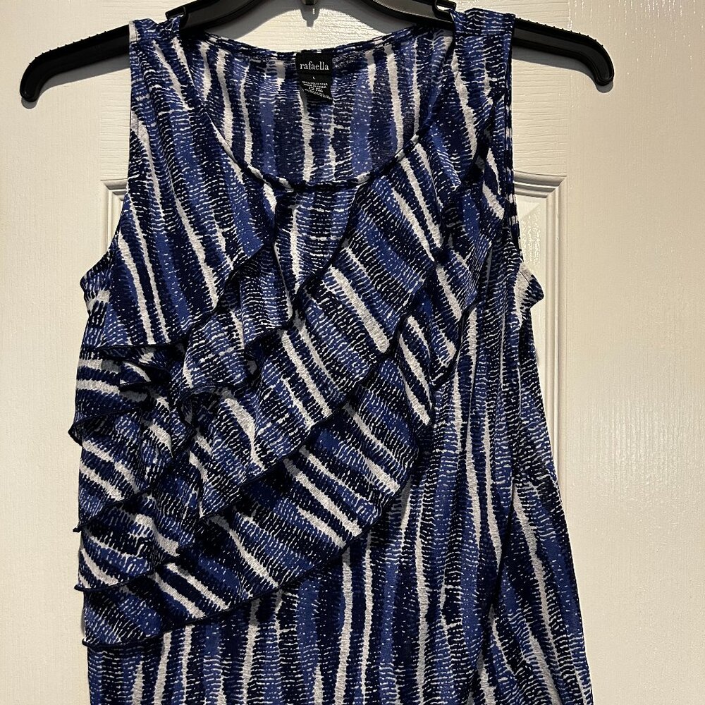 Rafaella Sleeveless Blue & White Blouse Size Large